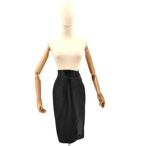 Vintage 80s Complice Black Genuine Leather High Waist Wrap Skirt